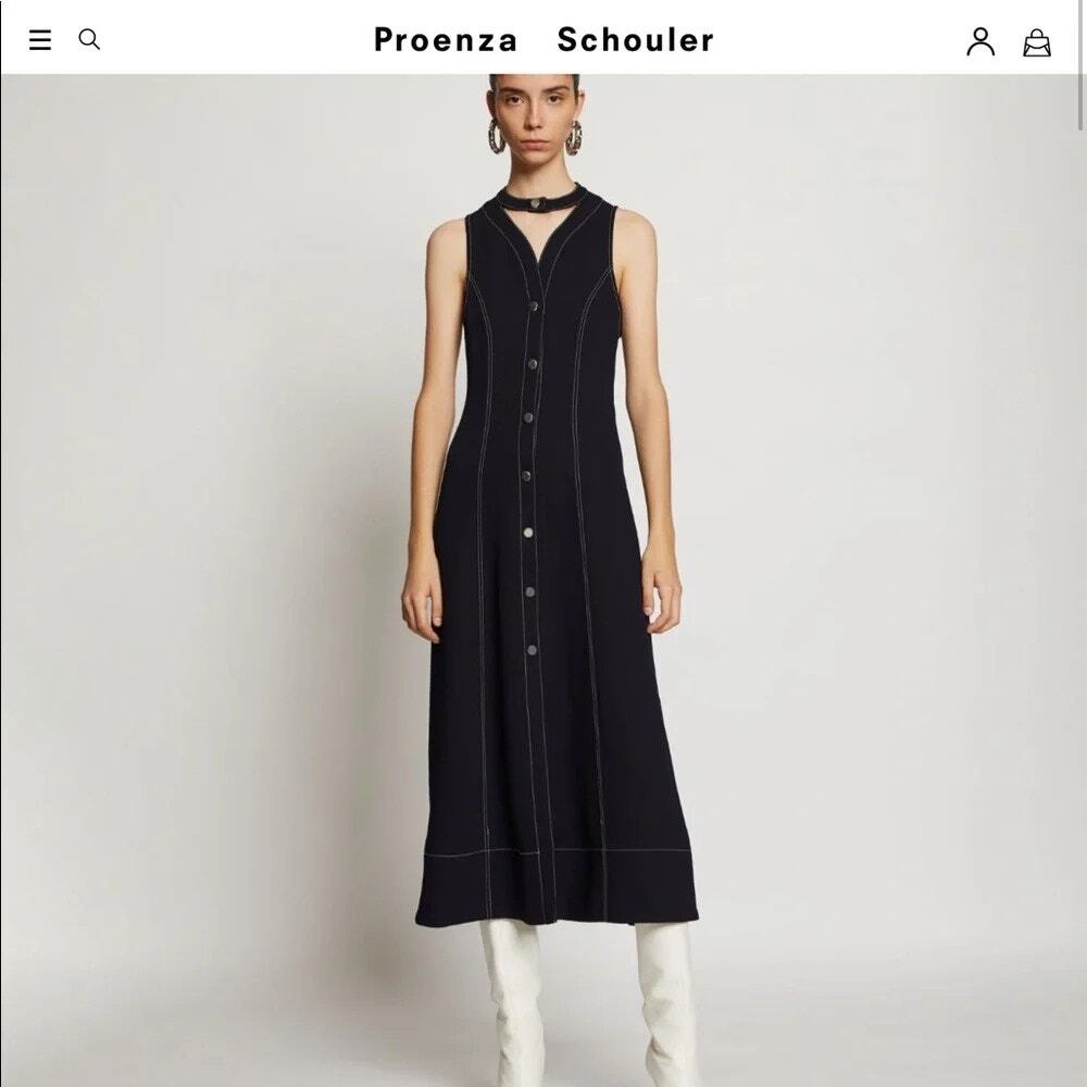Proenza Schouler White Label Topstitched Cutout Piqué Midi Dress Black 4 Luxury